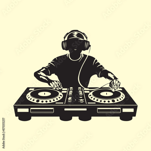 Disc Jockey Man Silhouette vector. Black and white Disc Jockey Man isolated on white