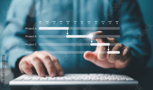 Milestone progress planning, Scheduling and proceeding with task reports, updating or tracking software. Manager or Project engineer manages construction or operation plans with Gantt chart schedules.