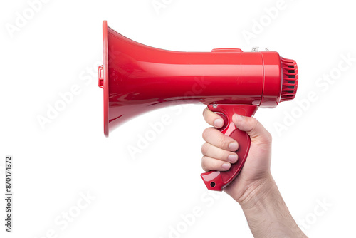 a hand holding a red megaphone