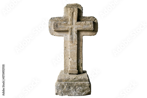 a stone cross statue on a white background