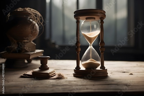 In the solitude of its isolation, an hourglass stands as a timeless testament to the passage of time Generative AI 