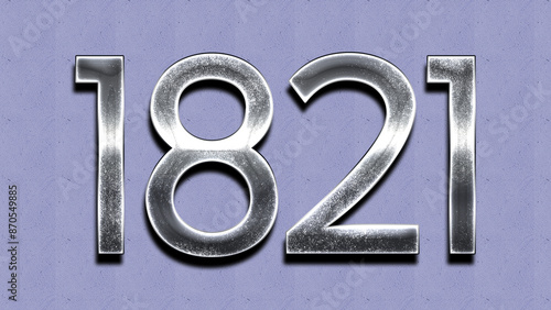 3D Chrome number design of 1821 on purple wall.