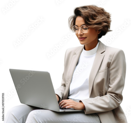 PNG Indian American woman blazer laptop electronics