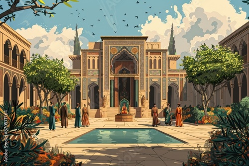 Minimalist Flat Illustration of the Grand Palace Complex at Susa