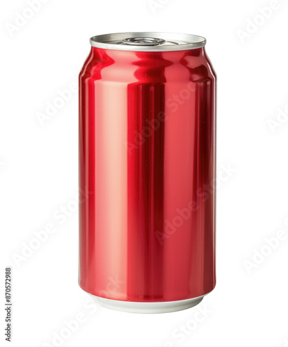 blank red aluminum can isolated on white or transparent png