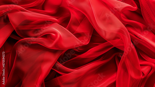 Vibrant red chiffon fabric showcasing light and flowing texture. Great for summer clothing ads.