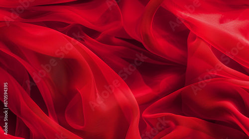 Vibrant red chiffon fabric with delicate, flowing texture. Perfect for romantic fashion advertising.