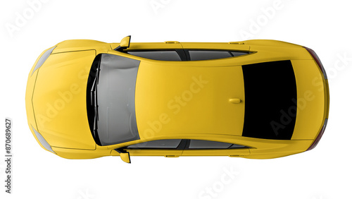 PNG yellow sedan car aerial view, transparent background