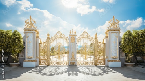 ornate golden pearly gates