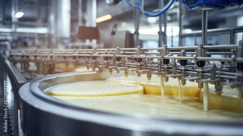 Pasteurization in large tanks Dairy products in a modern dairy factory