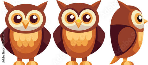 Cute cartoon owl character in multiple angles for kids' illustration and educational materials