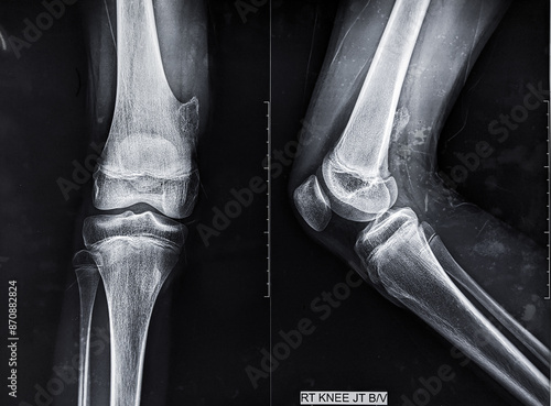 X Ray image of osteochondroma, most common benign bone tumour 