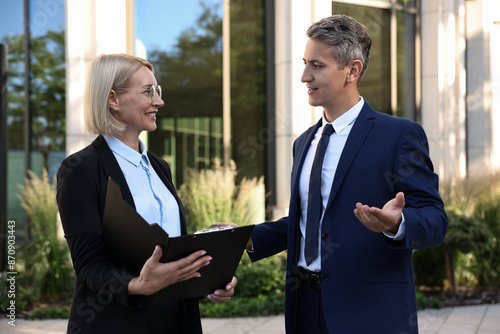 International relations. Diplomats talking during meeting outdoors