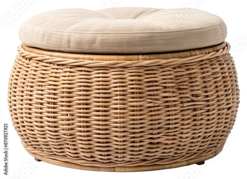 PNG Rattan storage ottoman furniture white background relaxation.