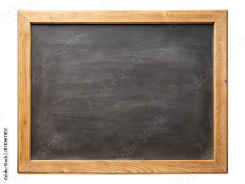 Horizontal black chalkboard with a wooden frame. Ideal for menus, messages, or artwork in restaurants, cafes, or homes. Isolated on transparent background, png.