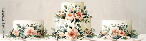 Elegant three-tiered wedding cake set with hand-painted floral designs, perfect for weddings, anniversaries, and special occasions.