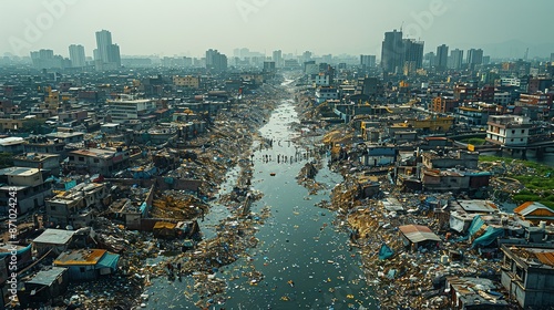 Realistic photo of a public health campaign in an urban area, addressing the impact of overpopulation and urban sprawl. , Minimalism,