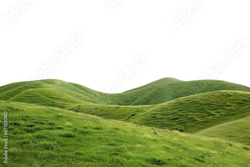 A serene landscape featuring a green grassy hill with rolling hills in the background, perfect for nature scenes and outdoor settings