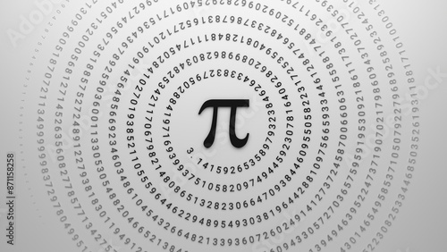 pi irrational number with infinite decimals spiral array 3d representation. Can be used to represent circumference math of high school, engineering or physics computation