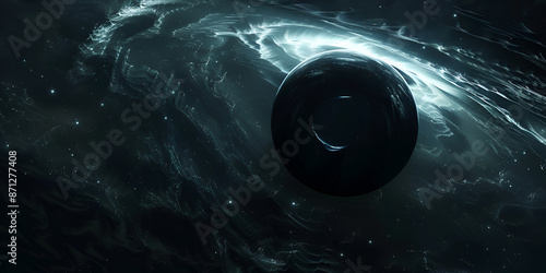 Dark and Mysterious Black Hole with Swirling Light in Deep Space Artistic Illustration of a Black Hole with Ethereal Light Patterns and Cosmic Background