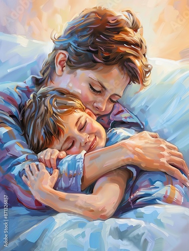 Parent giving nurturing care during a childs illness, nurturing, compassionate attention