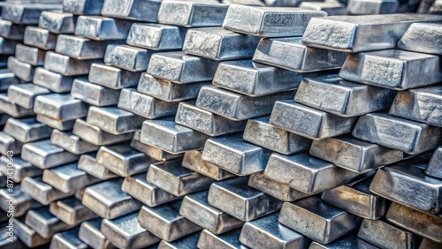 Raw zinc ingots stacked in a heap, rough metal bricks awaiting smelting, essential materials for industrial manufacturing processes.