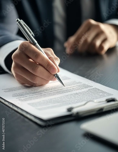 Businessmen Signing an Agreement on a Business Deal - Business People Agreeing on a Contract for a Job Offer - Buyer Signs Letter for Real Estate, Mortage, House, Property or Insurance