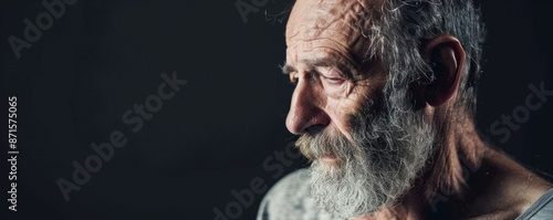 Disgusted Bearded Man in Dramatic Lighting with Copy Space Below