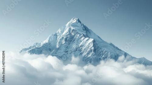 Zenith ,minimal, simple background: A mountain peak emerging from the clouds, captured in a stark, minimal composition, symbolizing the pinnacle of achievement.