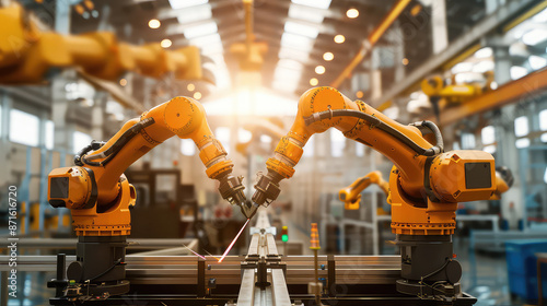 Industrial Robots Performing Automated Manufacturing in a Factory generated with AI