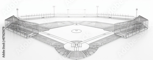 Wireframe baseball diamond front view displaying bases and infield advanced tone black and white