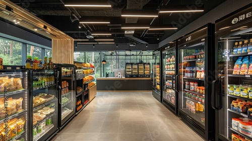 supermarket and shelves with fresh food and vegetable background