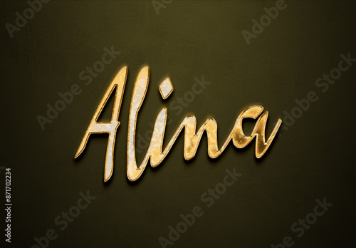 Old gold text effect of Russian name Alina with 3D glossy style Mockup.