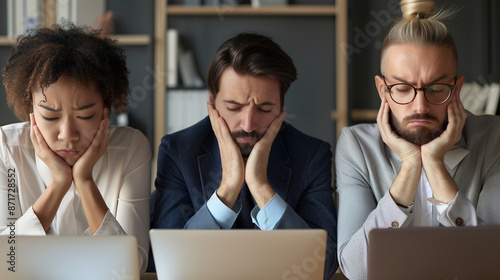 group of businessman and business woman boring, Sales do not meet the target concept