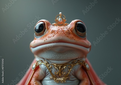 Illustration of a red frog in a princely costume wearing a crown