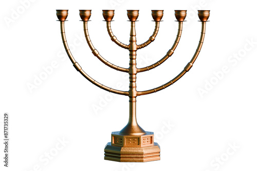 Antique bronze menorah on transparent background. 3D Render