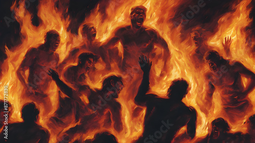 A painting of hell of suffering and eternal damnation. partially submerged screaming men, AI generated image, ai