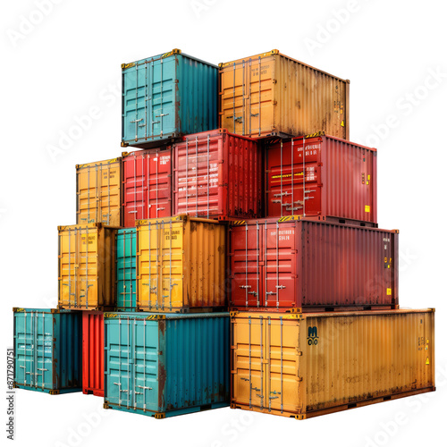 Containers for Import/Export Business Isolated on Transparent or White Background, PNG