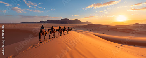 42 Desert safari with a group of camels and golden dunes, last-minute vacation, exotic exploration