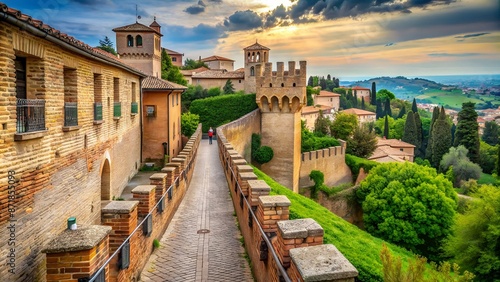 Gradara medieval village, walkway on the walls, Pesaro and Urbino, Marche region, Italy