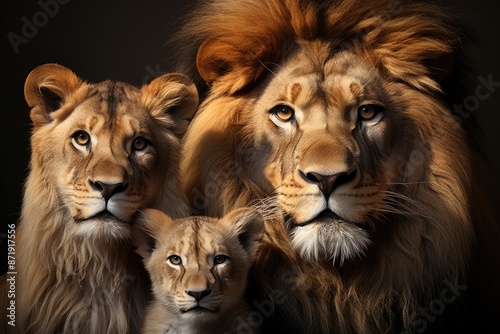 Minimalist tenderness the essence of the lion family in soft tones and simple fo, generative IA