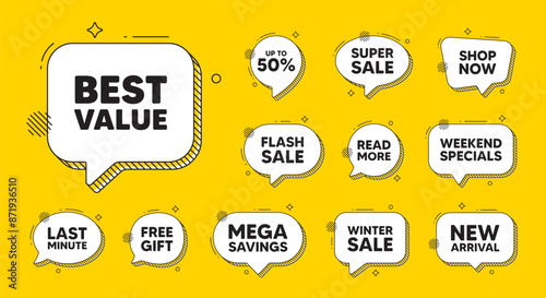 Offer speech bubble icons. Best value tag. Special offer Sale sign. Advertising Discounts symbol. Best value chat offer. Speech bubble discount banner. Text box balloon. Vector