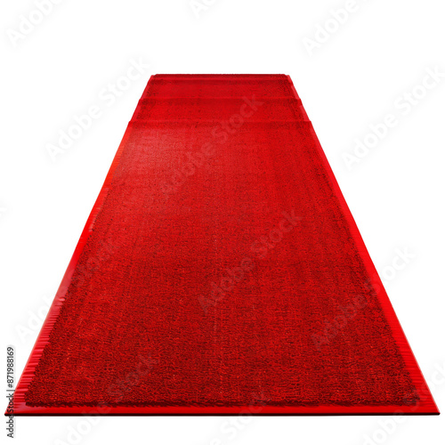 Vibrant red carpet spreading out, often used at prestigious events, symbolizing elegance, luxury, and special recognition. transparent background.