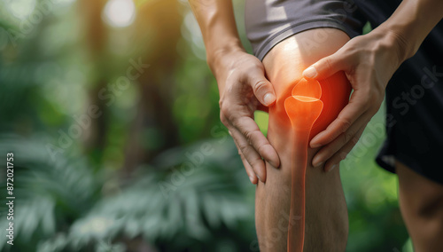 Person Holding a Painful Knee with Inflammation Highlight