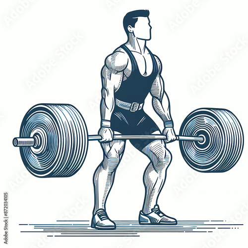 line art weightlifter lifting barbell lifter outfit weights limited color scheme blue white