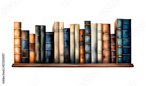 Stack of books, watercolor clipart illustration with isolated background.