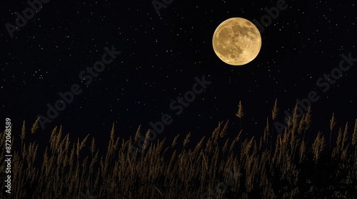 Mid autumn harvest moon in the night sky