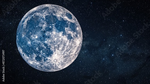 Lunar perigee super moon on dark night sky background with full moon closest to Earth Central copy space