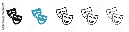 Theater masks vector icon set in black and blue colors