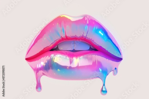 Futuristic Neon Lipstick with Metallic Glitter Drip